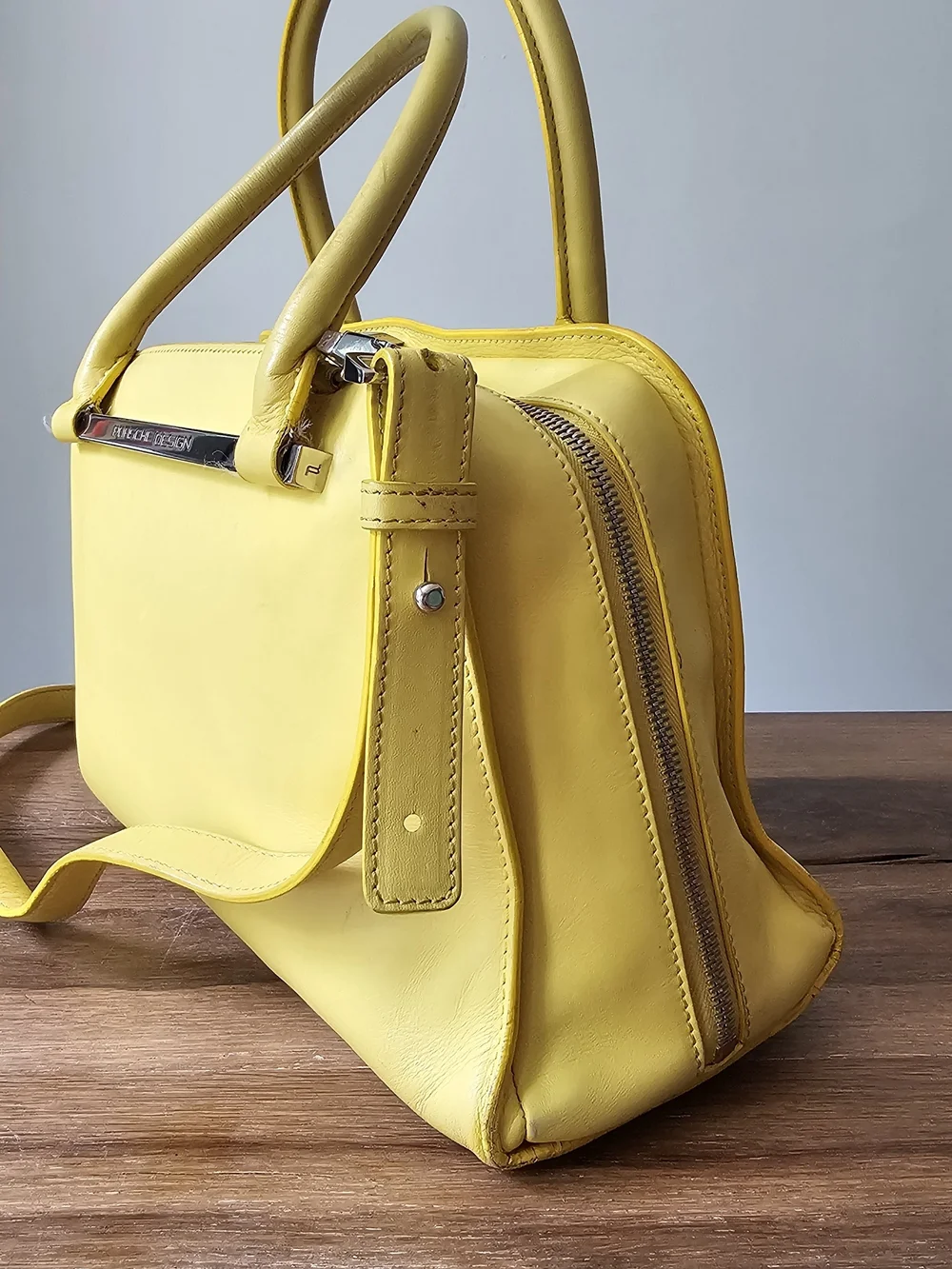 Porsche Design Yellow Leather Twin Satchel Shoulder Bag Italy Handbag Purse